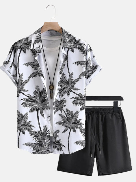 Men’s 3D Print Beach Outfit | Hawaiian Short Sleeve Shirt & Matching Shorts Set for Summer Vacation, Beach & Casual Wear