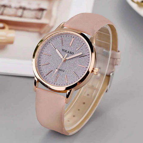 Women’s Glitter Leather Band Quartz Watch – Slim & Elegant Design