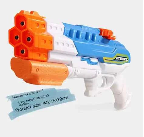 Water Gun Blaster – 4 Nozzles, High-Pressure Water Soaker, Large Capacity for Pool & Beach Fun