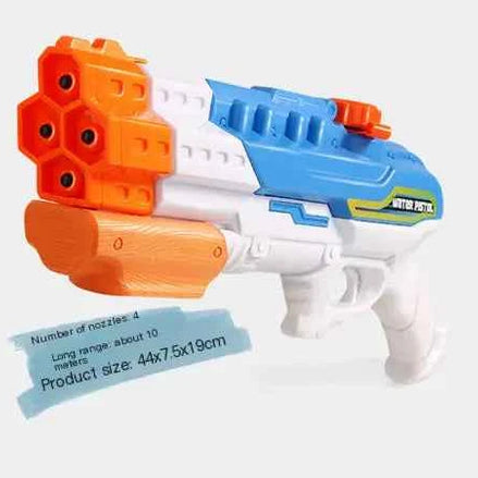 Water Gun Blaster – 4 Nozzles, High-Pressure Water Soaker, Large Capacity for Pool & Beach Fun