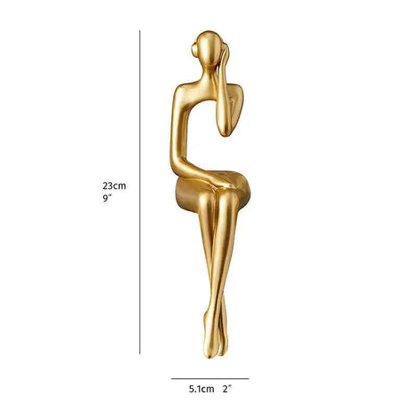 Golden Abstract Sculpture – Modern Resin Sitting Figurine for Home & Office Decor
