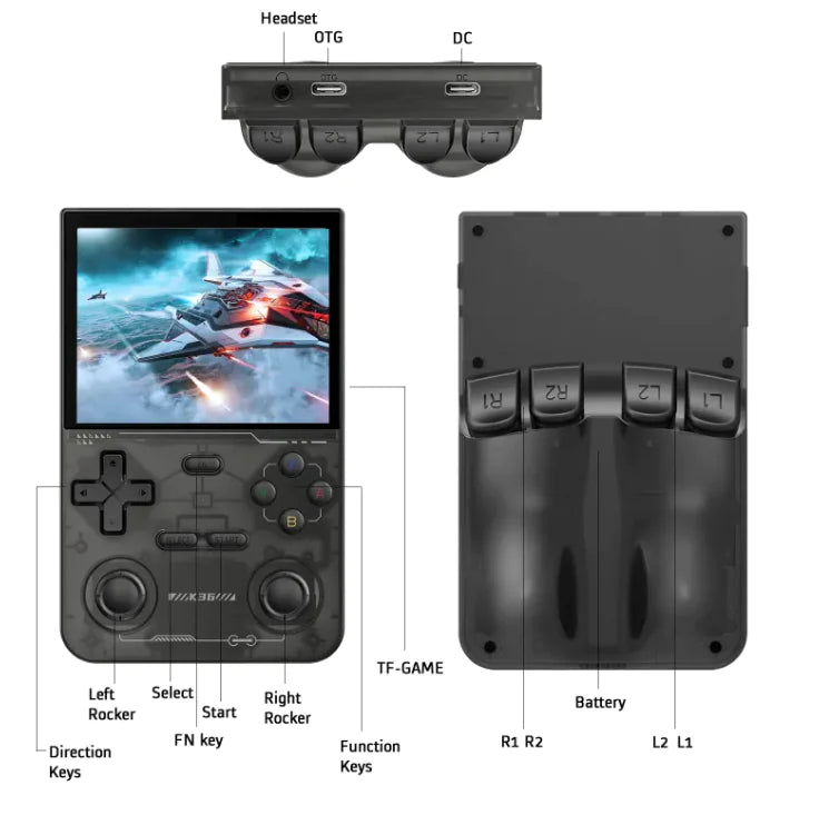 K36 Retro Handheld Game Console – 3.5” IPS Display, 64GB, 3200mAh, Type-C | Portable Classic Gaming (Black/White/Purple)