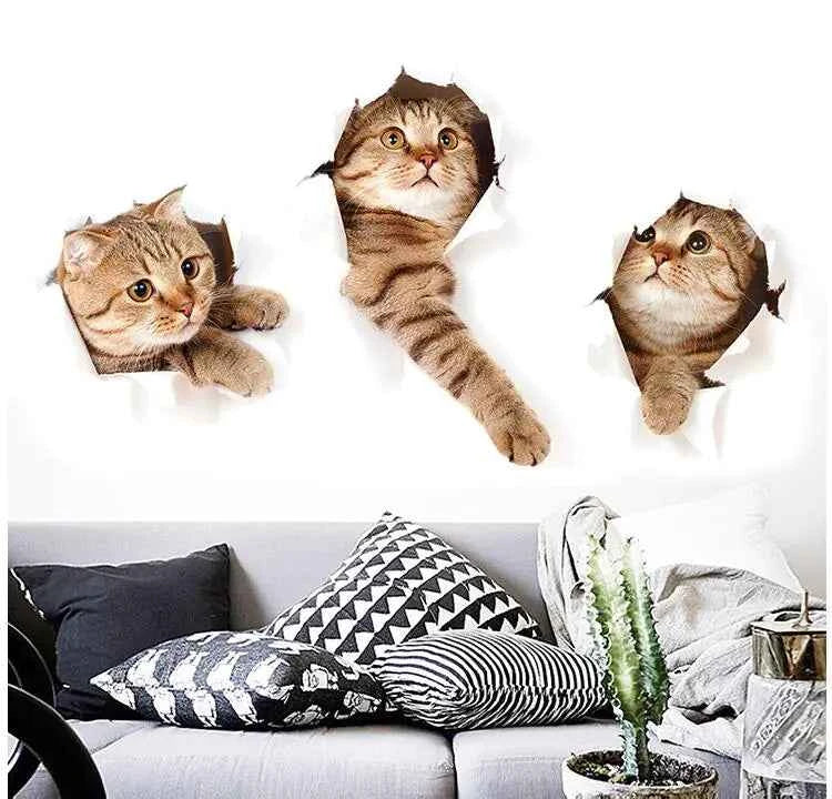 Cute Cat Wall Stickers | 3D Kitten Peel and Stick Decals for Living Room, Bedroom & Nursery | Removable PVC Wall Art