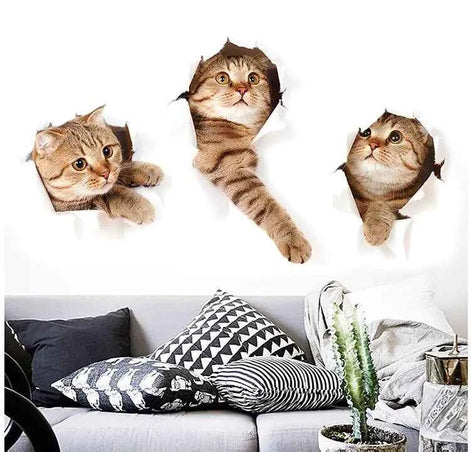 Cute Cat Wall Stickers | 3D Kitten Peel and Stick Decals for Living Room, Bedroom & Nursery | Removable PVC Wall Art