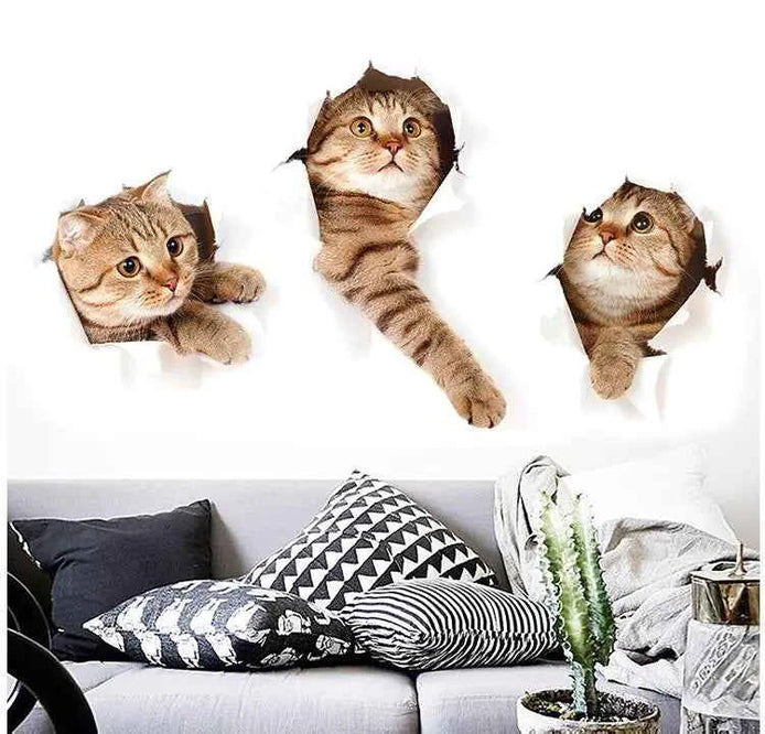 Cute Cat Wall Stickers | 3D Kitten Peel and Stick Decals for Living Room, Bedroom & Nursery | Removable PVC Wall Art