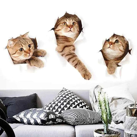 Cute Cat Wall Stickers | 3D Kitten Peel and Stick Decals for Living Room, Bedroom & Nursery | Removable PVC Wall Art