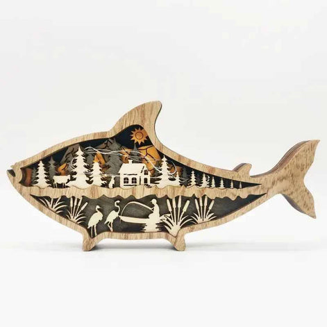 Wooden Fish Carving – Creative Ocean Art Desktop & Shelf Decor