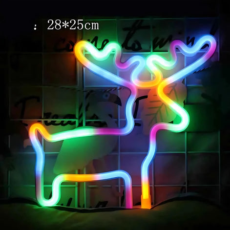 Colorful neon LED light shaped like a reindeer