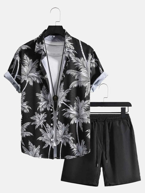 Men’s 3D Print Beach Outfit | Hawaiian Short Sleeve Shirt & Matching Shorts Set for Summer Vacation, Beach & Casual Wear