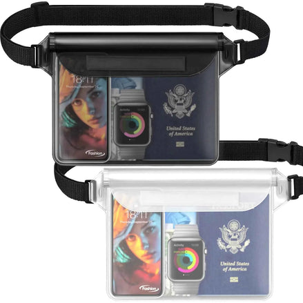 Hatisan Waterproof Waist Bag (2-Pack: Black & White) – Adjustable Fanny Pack with Triple Seal | Keep Phone & Valuables Safe for Beach, Swimming, Boating & Kayaking