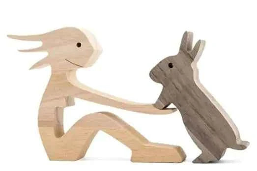 Wood Dog Sculpture – Handmade Wooden Figurine | Human & Dog Friendship Home Decor Gift for Pet Lovers