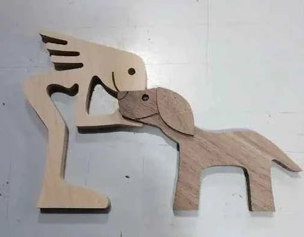 Wood Dog Sculpture – Handmade Wooden Figurine | Human & Dog Friendship Home Decor Gift for Pet Lovers