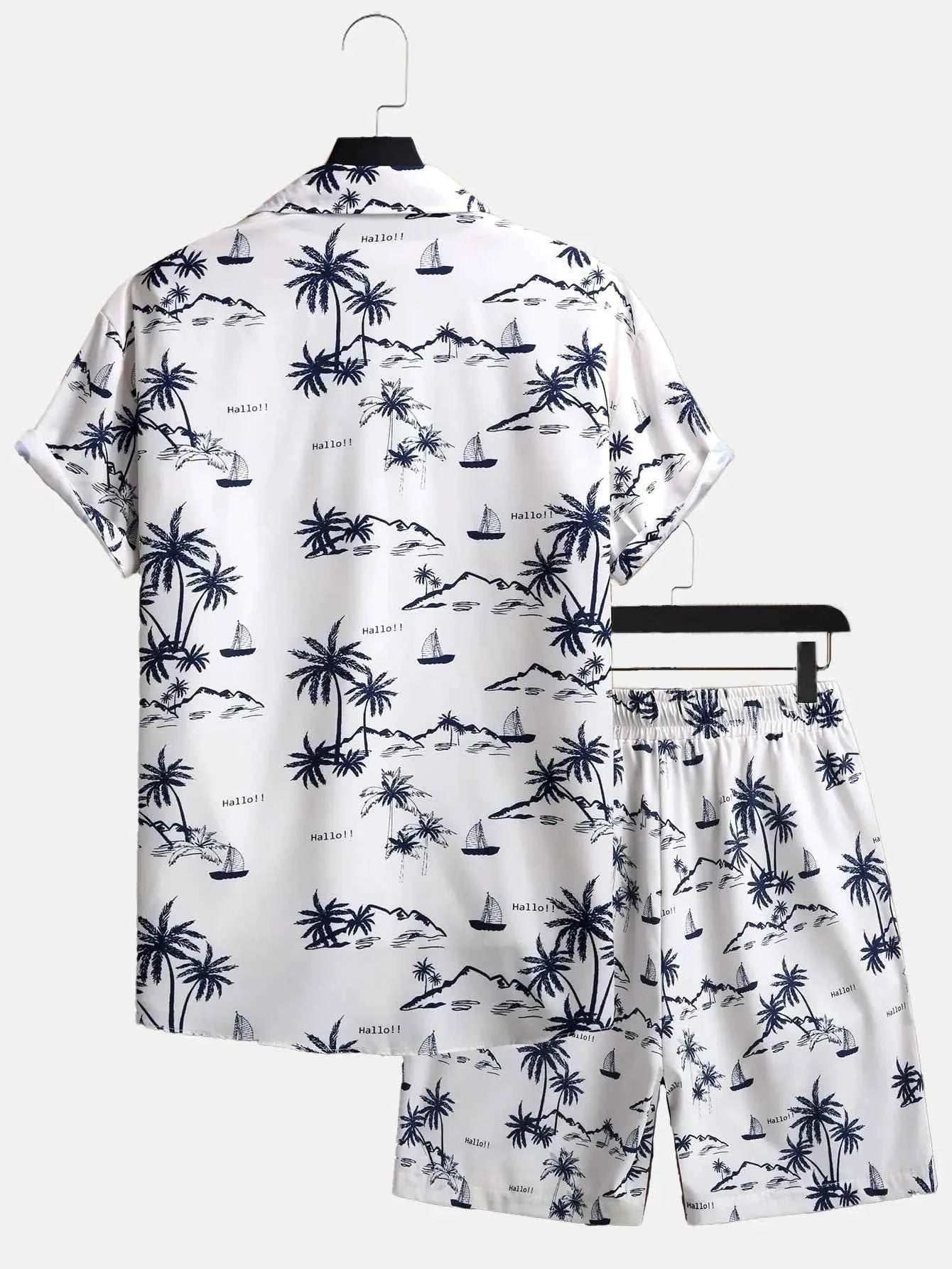 Men’s 3D Print Beach Outfit | Hawaiian Short Sleeve Shirt & Matching Shorts Set for Summer Vacation, Beach & Casual Wear