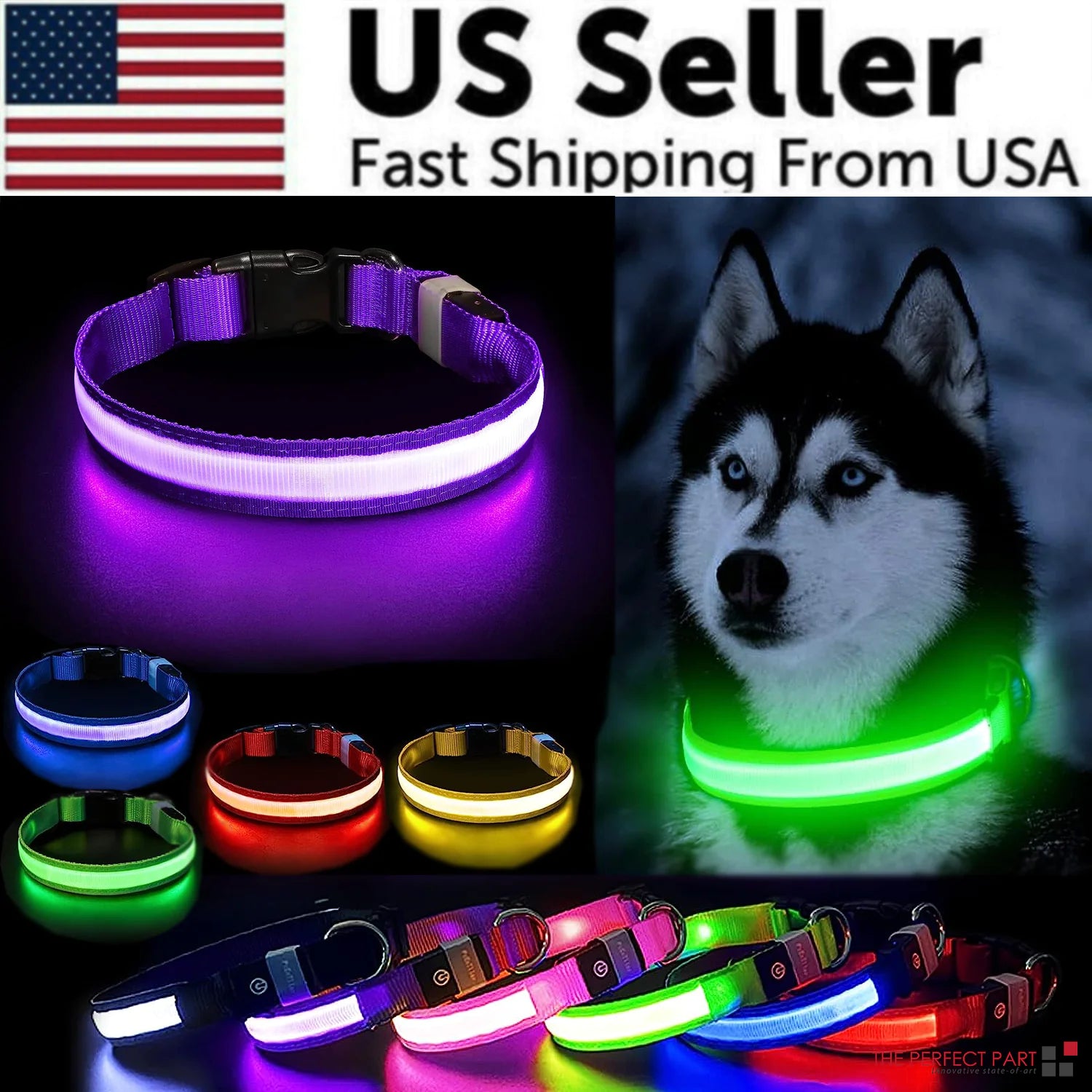 LED Adjustable Dog Collar – Waterproof Blinking Glow Safety Light for Pets