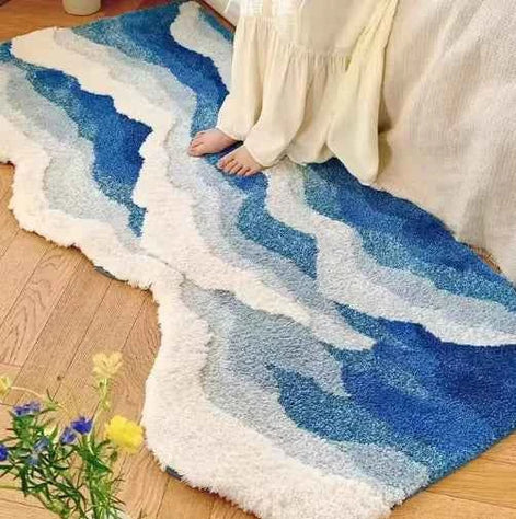 Blue Ocean Wave Bedside Blanket – Soft Coastal Style Rug/Throw
