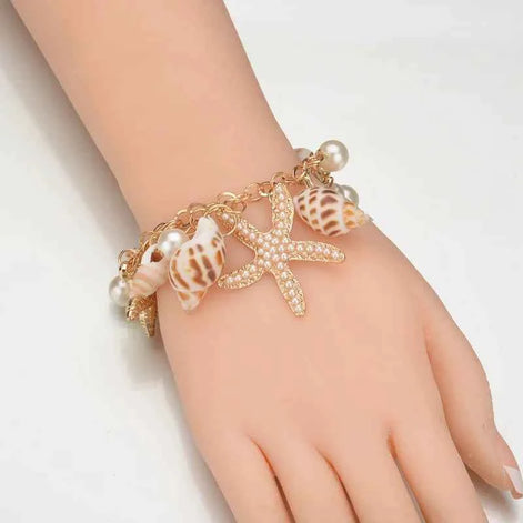 Bohemian Ocean Tide Starfish & Shell Bracelet – Beach Jewelry for Women | Summer Coastal Charm Accessory in Gold & Silver