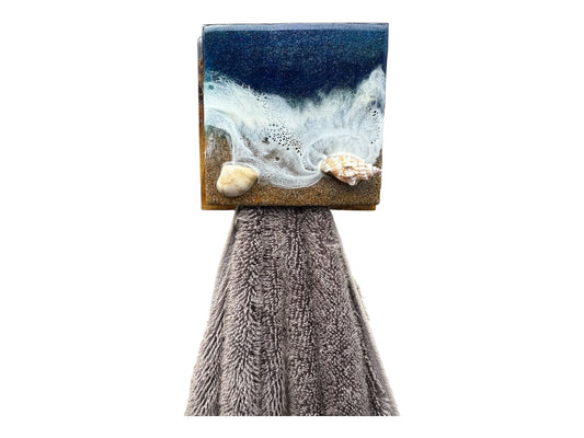 Wave & Hang™ Ocean Towel Hook – Handmade Resin & Wood Art