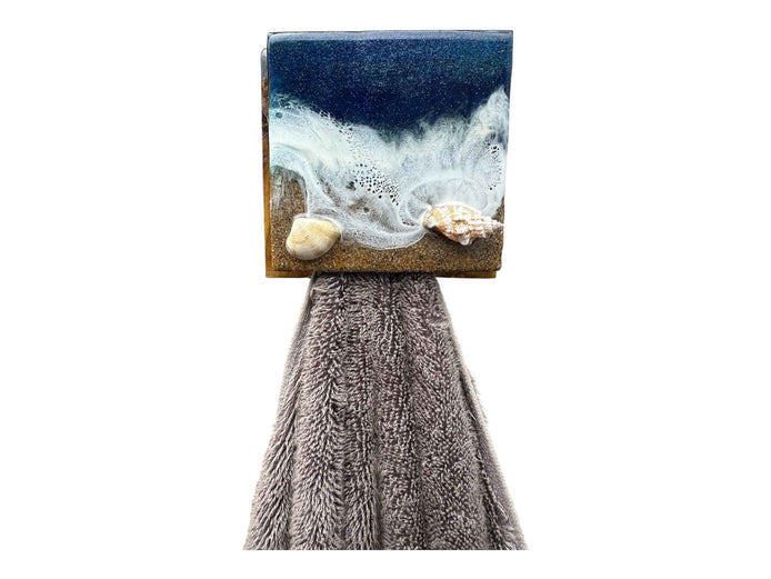 Wave & Hang™ Ocean Towel Hook – Handmade Resin & Exotic Wood Marble Holder