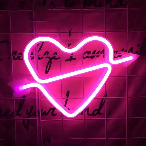 Pink neon heart-shaped LED wall light
