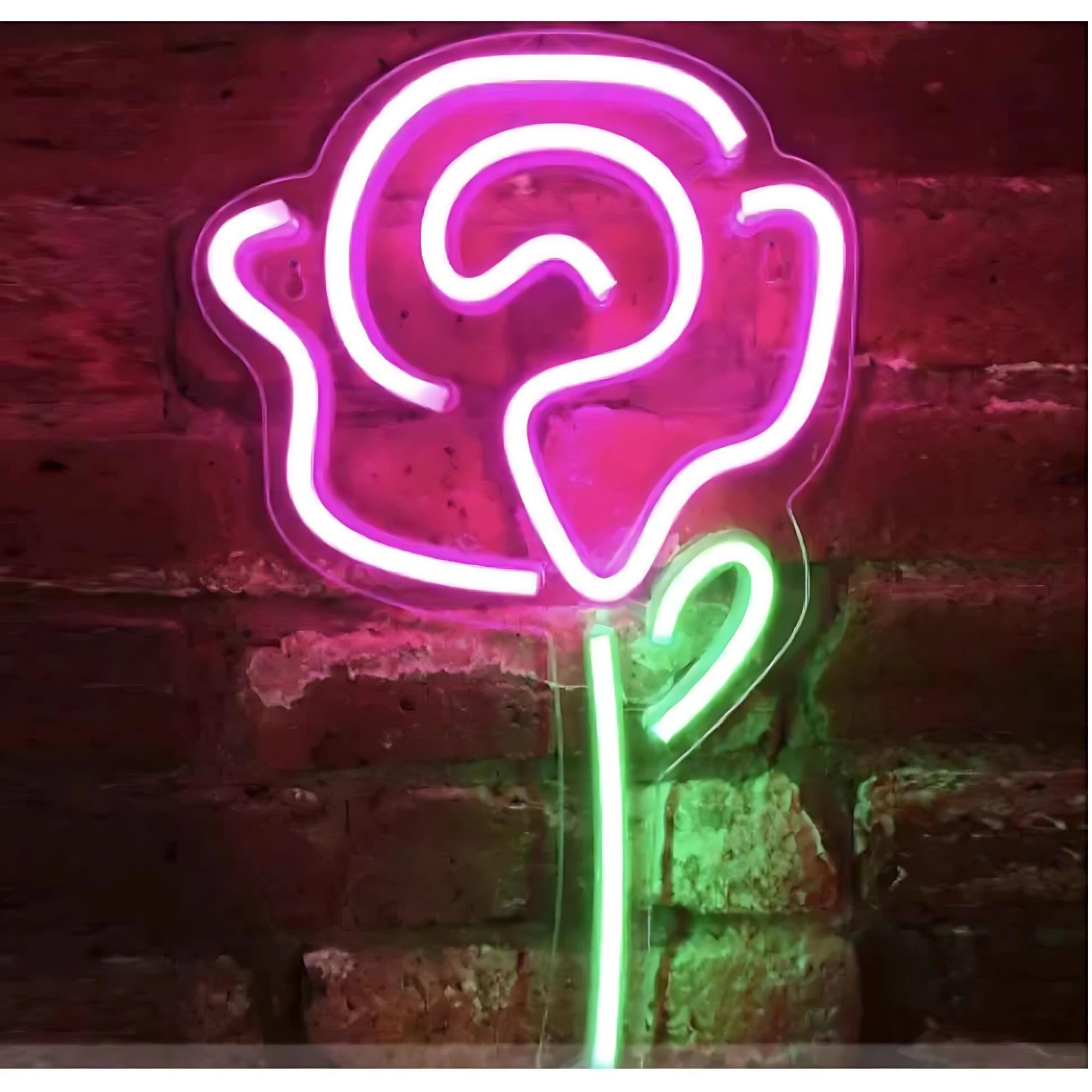 Pink neon LED light shaped like a rose flower