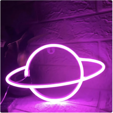 Purple neon LED planet light with a glowing ring