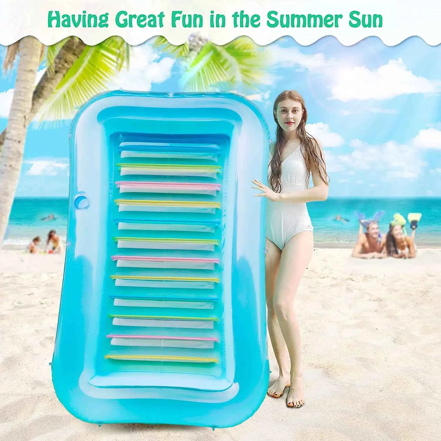 Inflatable Sunshine Pool Float with Pillow – Eco-Friendly Blue Lounge for Pool Relaxation (176x110x20 cm)