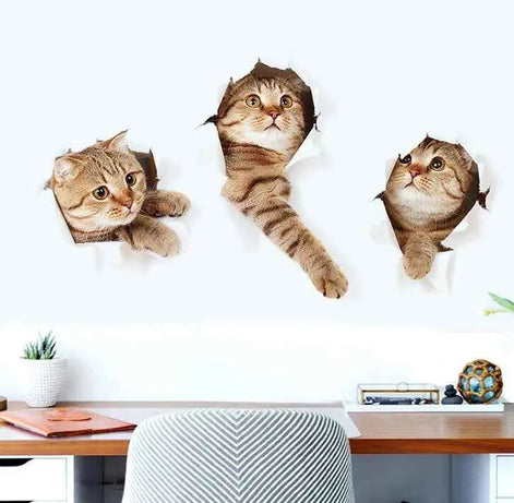 Cute Cat Wall Stickers | 3D Kitten Peel and Stick Decals for Living Room, Bedroom & Nursery | Removable PVC Wall Art