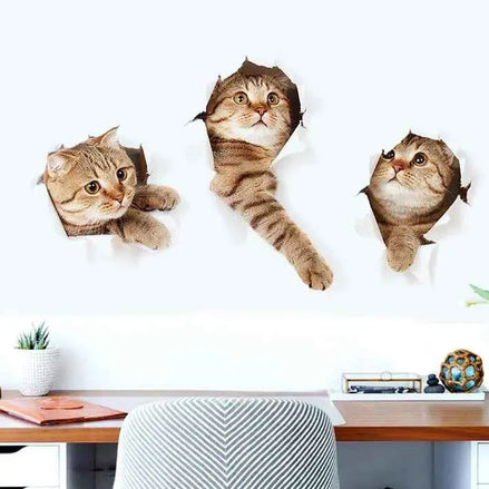 Cute Cat Wall Stickers | 3D Kitten Peel and Stick Decals for Living Room, Bedroom & Nursery | Removable PVC Wall Art