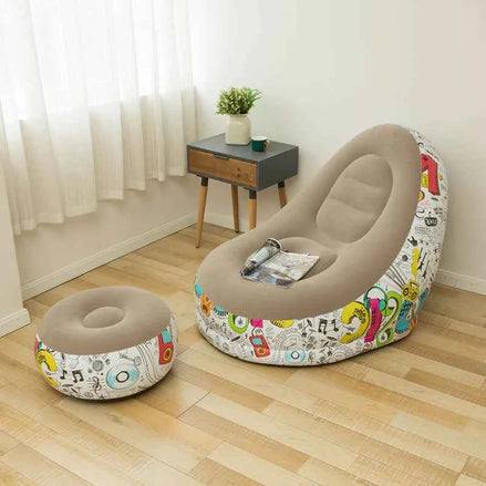 Thick Inflatable Lazy Sofa with Footstool – Comfortable Portable Lounge Chair for Indoor & Outdoor Relaxation | Air Couch with Ottoman