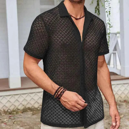 Men’s Summer Mesh Short Sleeve Shirt | Breathable See-Through Lapel Top for Beach, Vacation & Casual Wear