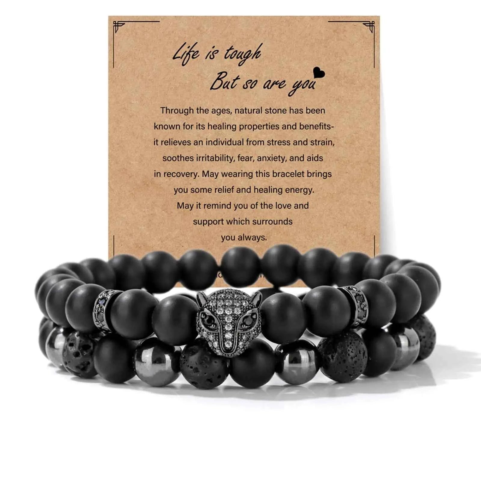 Black Obsidian Men's Bracelet with Leopard Head & Triple Protection
