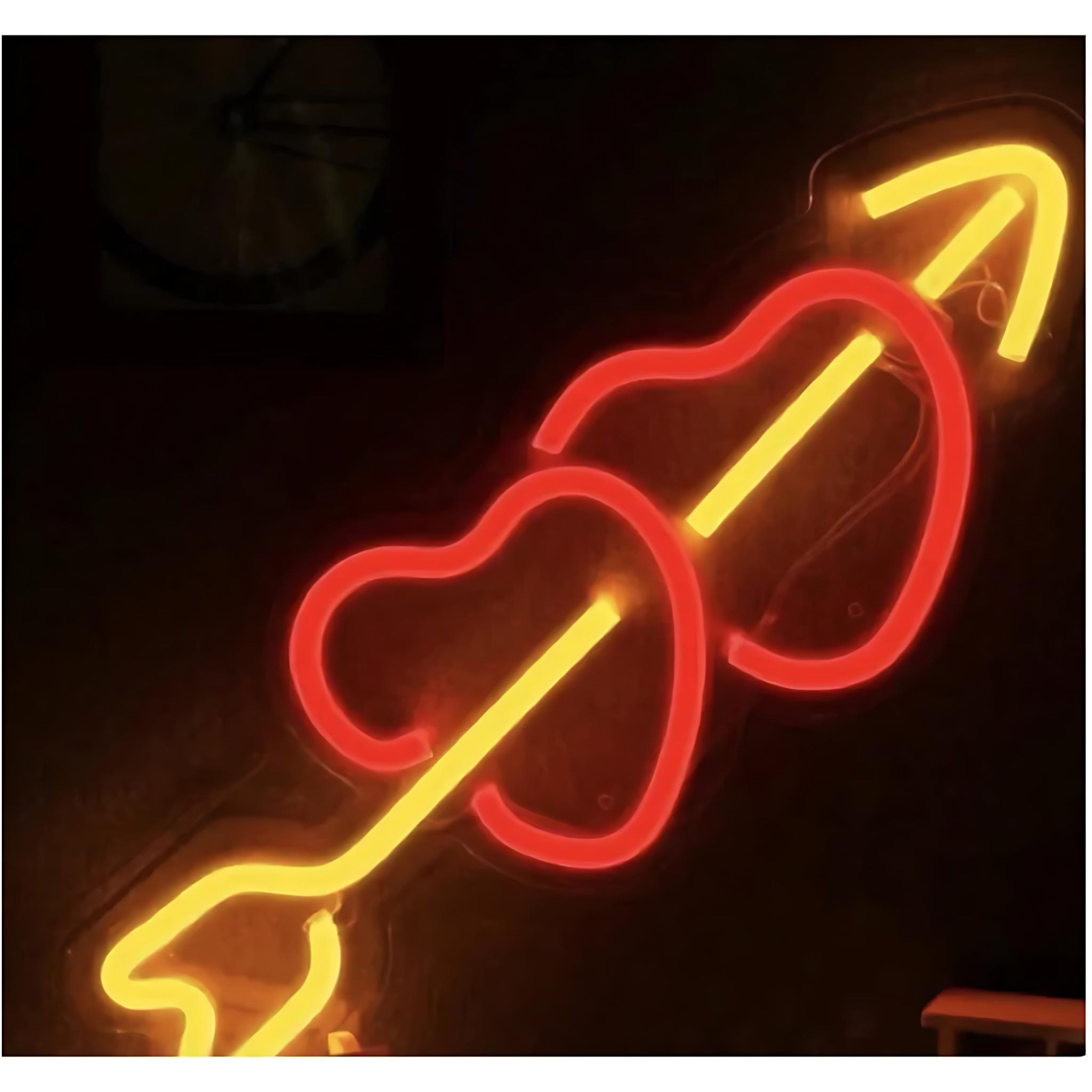 Red neon LED arrow pointing right with yellow outline