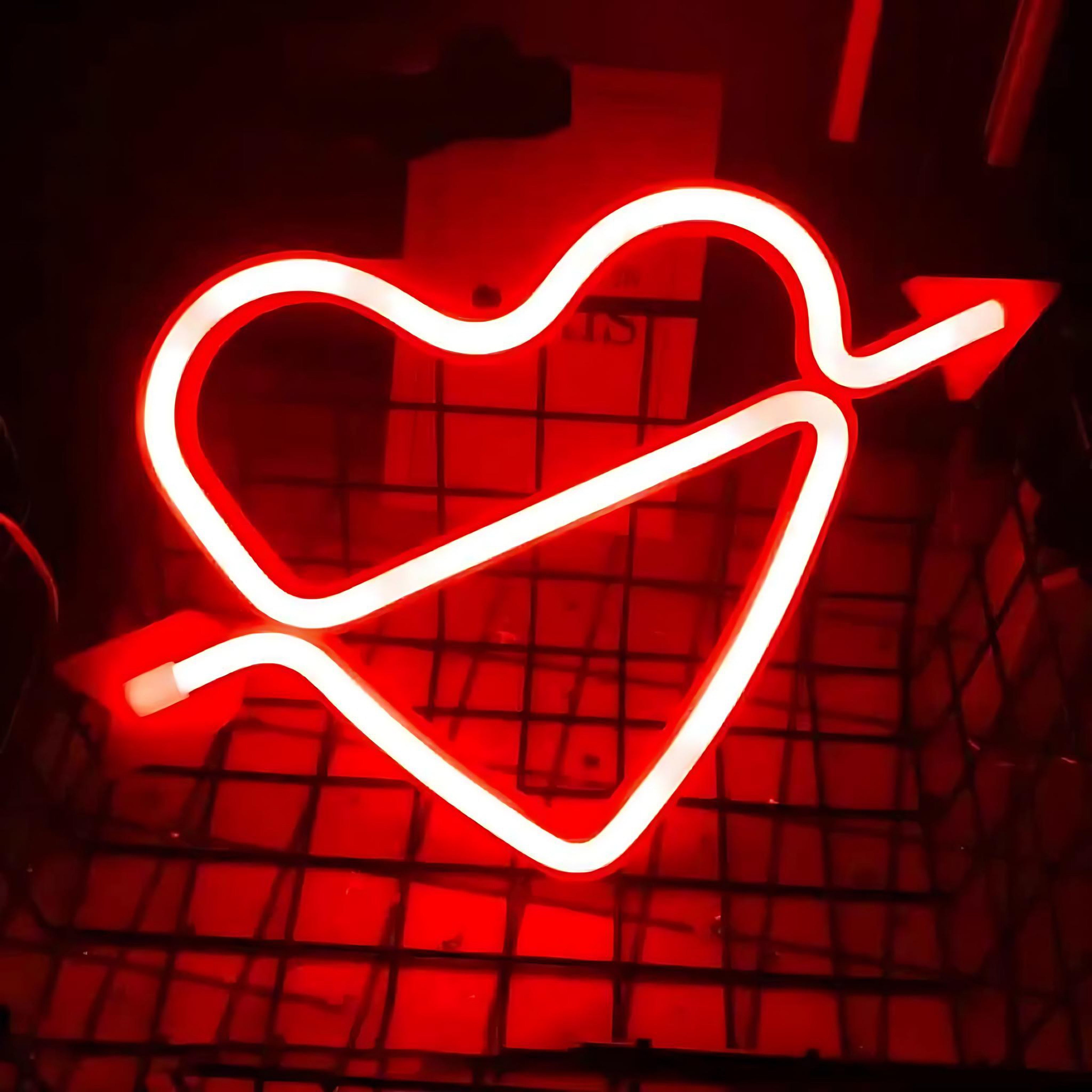 Red neon LED heart with arrow decorative light