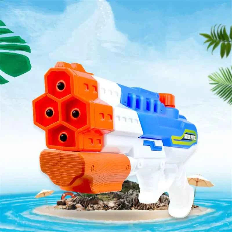 Water Gun Blaster – 4 Nozzles, High-Pressure Water Soaker, Large Capacity for Pool & Beach Fun