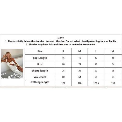 Size chart for the Metal Decor 3-Piece Bikini Set showing measurements and sizing details
