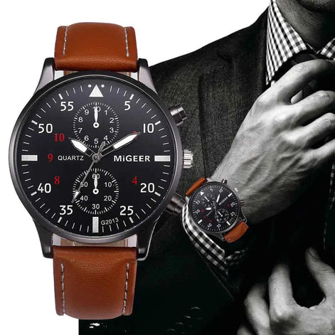 Men’s Retro Leather Band Quartz Watch – Classic Analog Timepiece