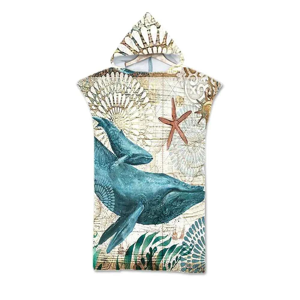 Ocean Print Hooded Beach Towels Family Pack – Soft, Absorbent & Quick-Dry Microfiber Poncho Towels for Kids & Adults