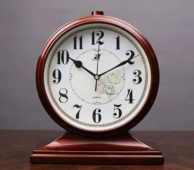 Vintage Quartz Pendulum Desk Clock | Silent Table Clock for Living Room & Bedroom | Retro Decorative Timepiece 10-Inch