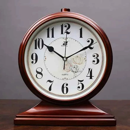 Vintage Quartz Pendulum Desk Clock | Silent Table Clock for Living Room & Bedroom | Retro Decorative Timepiece 10-Inch