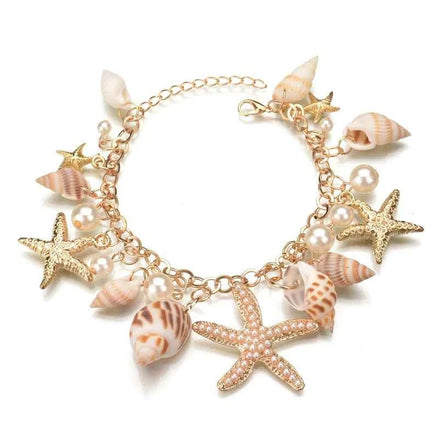 Bohemian Ocean Tide Starfish & Shell Bracelet – Beach Jewelry for Women | Summer Coastal Charm Accessory in Gold & Silver