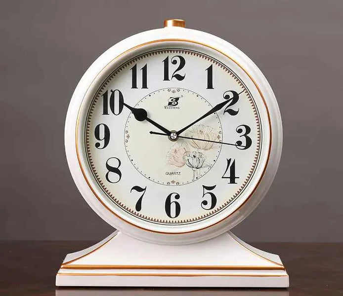 Vintage Quartz Pendulum Desk Clock | Silent Table Clock for Living Room & Bedroom | Retro Decorative Timepiece 10-Inch