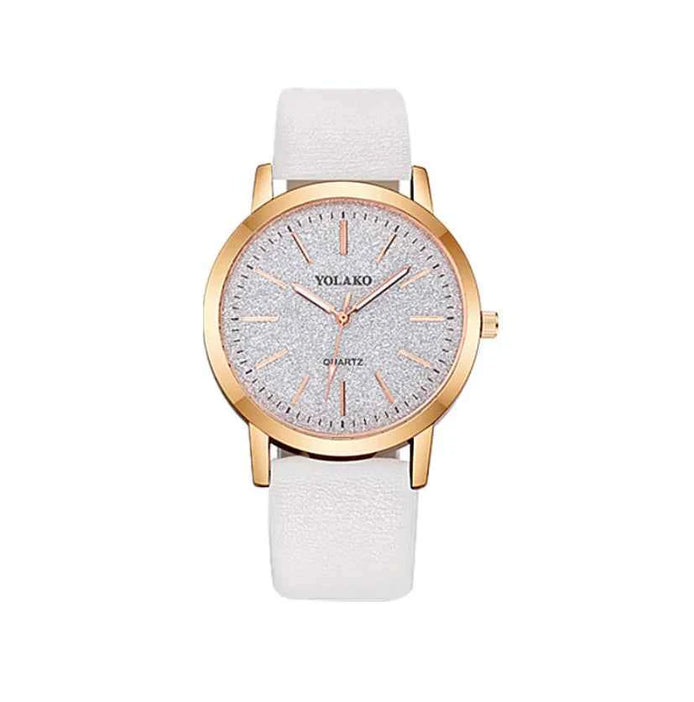 Women’s Glitter Leather Band Quartz Watch – Slim & Elegant Design