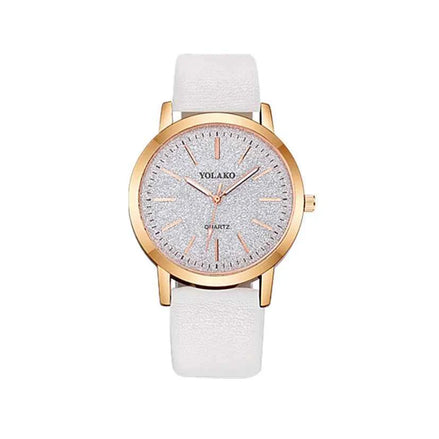 Women’s Glitter Leather Band Quartz Watch – Slim & Elegant Design