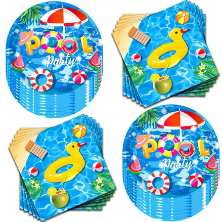 80 Pcs Pool Party Supplies Set – Summer Pool Theme Tableware with 7” Plates & Napkins | Luau Beach Pool Birthday Party Decorations | Serves 40 Guests
