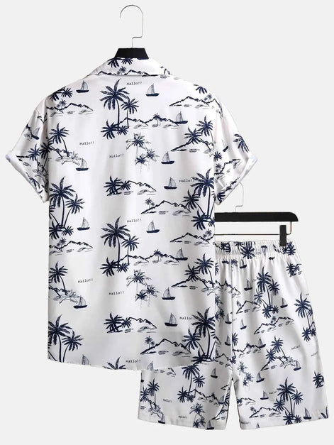 Men’s 3D Print Beach Outfit | Hawaiian Short Sleeve Shirt & Matching Shorts Set for Summer Vacation, Beach & Casual Wear