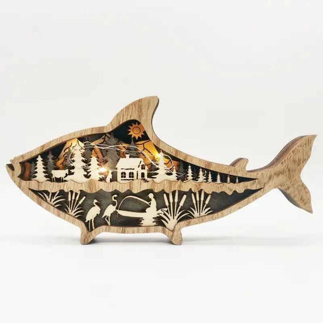Wooden Fish Carving – Creative Ocean Art Desktop & Shelf Decor