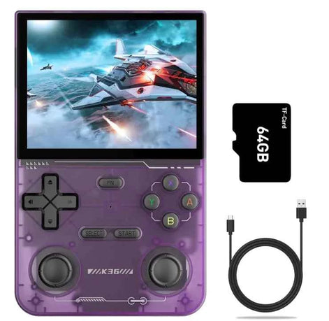 K36 Retro Handheld Game Console – 3.5” IPS Display, 64GB, 3200mAh, Type-C | Portable Classic Gaming (Black/White/Purple)