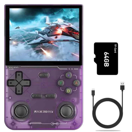 K36 Retro Handheld Game Console – 3.5” IPS Display, 64GB, 3200mAh, Type-C | Portable Classic Gaming (Black/White/Purple)