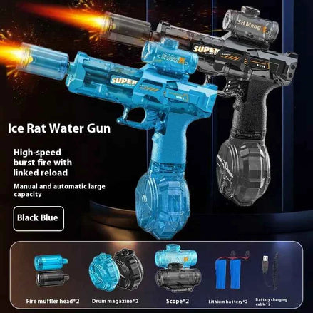 Ice Rat Electric Water Gun – High-Speed Automatic Rechargeable Blaster with Drum Tank & LED Design