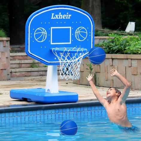 Lxheir Pool Basketball Hoop – Adjustable Poolside Water Basketball Set with 2 Balls, Pump & Sturdy Base for Kids, Boys, Girls & Family Summer Fun